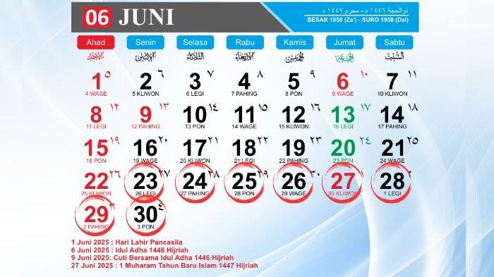  Foto zu Kalender Juni 2025: Libur Akhir Pekan, Jum'at, Sabtu dan Minggu, Cek 