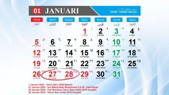 Kalender 2025 : Daftar Libur Nasional dan Cuti Bersama, Tanggal Merah ...