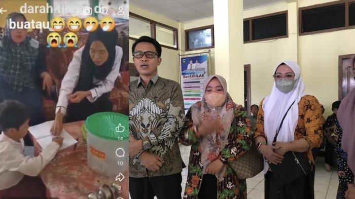 Tangkapan layar video viral ketiga oknum guru membentak siswanya saat sedanga mengajarinya (kiri) dan ketiga guru yang membentak muridnya saat dipanggil ke Dikbud Bengkulu Selatan, pada Kamis 29 Agustus 2024.