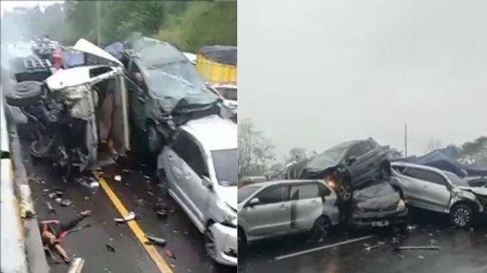 Kolase foto kendaraan yang rusak akibat kecelakaan di tol Cipularang