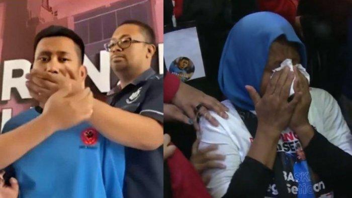 Kolase Pegi Setiawan (kiri) dan Kartini Ibu Pegi menangis di Ruang Sidang (kanan).