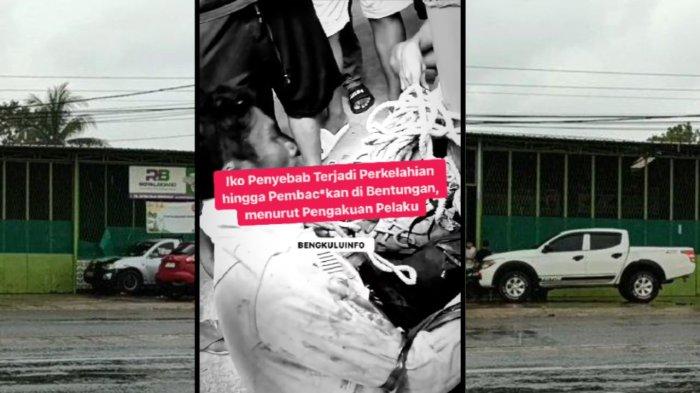 Pelaku saat ditangkap warga. Latar TKP kejadian pembacokan di Jalan DP Negara Kelurahan Betungan Kecamatan Selebar Kota Bengkulu, Sabtu (20/4/2024) sekitar pukul 13.30 WIB.