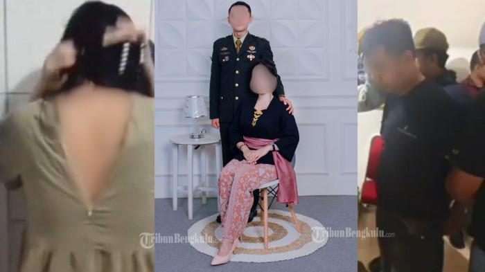 POLISI SELINGKUHI ISTRI TNI - Kolase foto prewedding F dan A (kiri) dan penggerebekan F dan Brigadir J (kanan). Istri TNI yang digerebek bersama oknum polisi di vila Curup ternyata pegawai bank pelat merah yang bertugas di Provinsi Jambi
