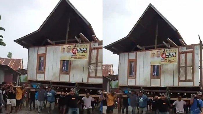 Tangkapan layar video rumah warga dipindah paksa pemilik lahan karena beda pilihan cabup.
