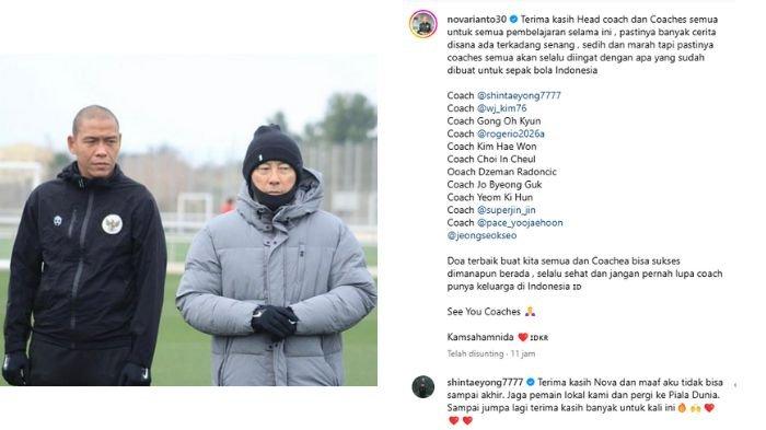 Nova Arianto mengucapkan terima kasih kepada Shin Tae-yong.