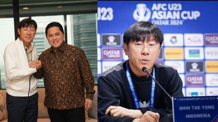 Kolase foto Shina Tae Yong dan Erick Thohir. Pesan Terakhir Shin Tae-yong usai resmi dipecat sebagai pelatih Timnas.