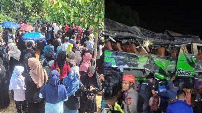 Ratusan pelayat mengiringi prosesi pemakaman kecelakaan bus SMK Lingga Kencana Depok, Jawa Barat. Minggu, (12/5/2024).