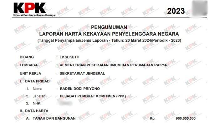 Segini Harta Kekayaan Raden Dodi Priyono, Sekjen Kementerian PUPR Calon