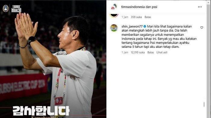 Anak dari Shin Tae-yong, Shin Jae-won memberikan komentar langsung di Instagram PSSI terkait pemecatan ayahnya.