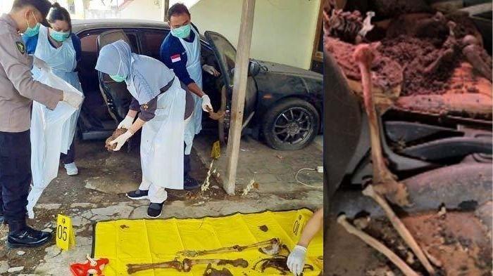 PENEMUAN KERANGKA MANUSIA - Kolase foto penemuan kerangka pada Senin (10/3/2025) siang. Terkuak identitas kerangka manusia di dalam mobil Dinas Eks Kanit Reskrim, Dokter forensik buka suara.