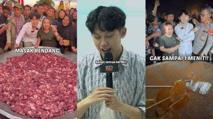 WILLIE SALIM RENDANG - Kolase Foto Willie Salim saat masak rendang di Palembang pada Selasa, 18 Maret 2025. Sejumlah pihak kini mencurigai insiden hilangnya 200 kg rendang yang dimasak oleh Willie Salim merupakan rekayasa.