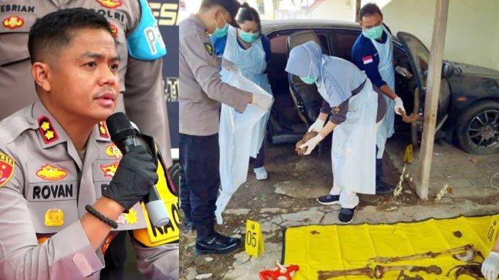 PENEMUAN KERANGKA MANUSIA - Kolase Kapolres Gresik AKBP Rovan Richard Mahenu dan Tim Bid Dokkes Polda Jatim saat mengevakuasi tulang belulang dari dalam mobil yang terparkir di Aspol Polsek Ujungpangkah, Gresik, Jawa Timur, Selasa (11/3/2025). Setelah penemuan kerangka manusia di dalam mobil, sosok Aipda Yudi Setiawan kini menjadi sorotan. (Polres Gresik/Surya.co.id/Willy Abraham)