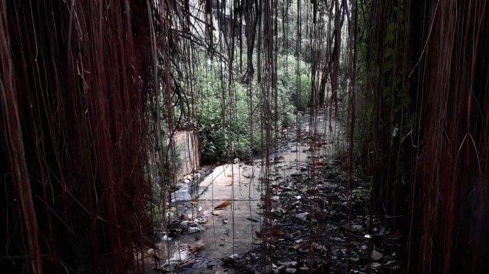 Akses jalan masuk ke stasiun Gunungputri yang terbengkalai belasan tahun berlokasi di Desa Gunungputri, Kecamatan Gunungputri, Kabupaten Bogor, Jumat (7/7/2023).