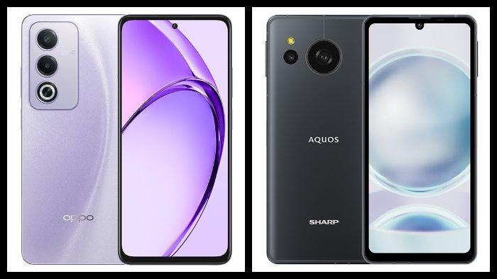 HP OPPO DAN SHARP - Ilustrasi Oppo A3 Pro 5G warna Moonlight Purple dan Sharp AQUOS sense8 warna Cobalt Black.
