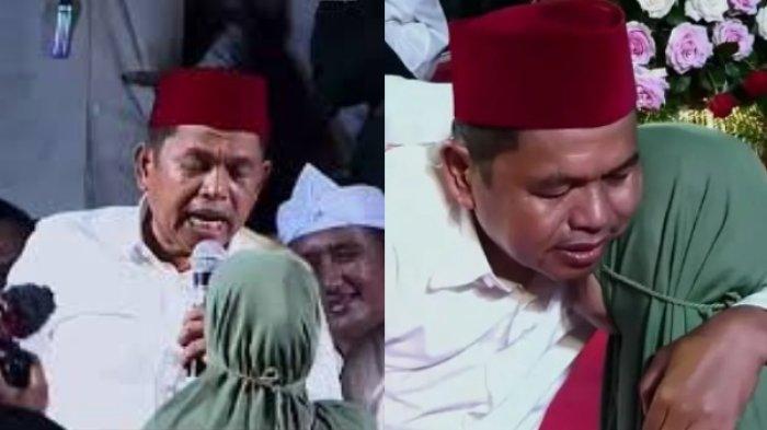 Halimah, warga Kelurahan Ratujaya, Kecamatan Cipayung, Kota Depok, menangis di pelukan Gubernur Jawa Barat, Dedi Mulyadi
