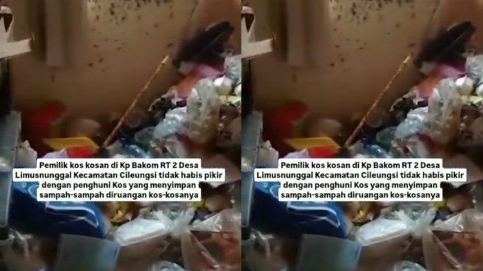 Tangkapan layar video viral kamar kos dipenuhi sampah. Pemilik kos ngamuk.