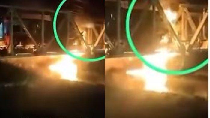Detik-detik Masinis KA Brantas keluar dari lokomotif usai kereta api tabrak truk di Semarang, tembus kobaran api