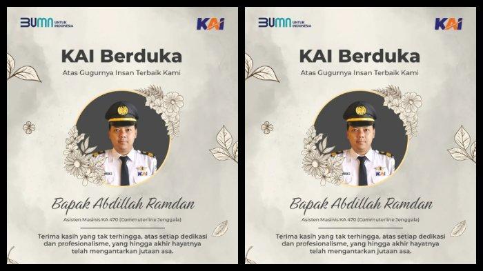 KAI BERDUKA - Dalam foto: Obituari Asisten Masinis Abdillah Ramdan. KAI berduka atas meninggalnya asisten masinis Abdillah Ramdan, dalam insiden KA 470 CommuterLine Jenggala ditemper truk bermuatan kayu gelondongan di wilayah Tenggulungan, Kecamatan Kebomas, Gresik, Jawa Timur, Selasa (8/4/2025) petang.
