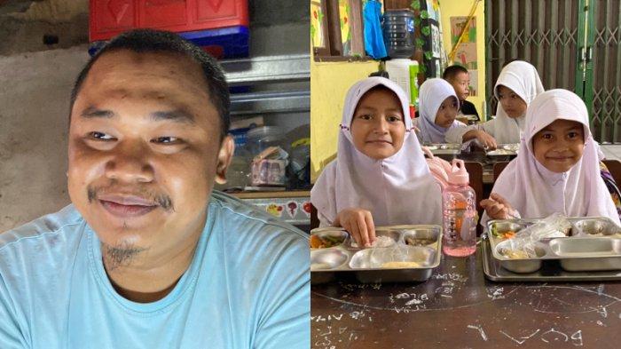 Pemilik kantin di depan SDN Kedung Badak 1 Kota Bogor Agus Sunandar (36) yang curhat omzet pendapatannya turun pasca ada MBG