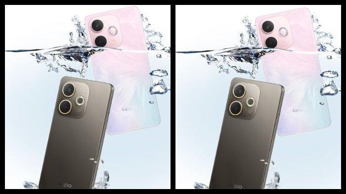 HP OPPO - Oppo A5 Pro 5G warna Bloom Pink (atas) dan Mocha Brown (bawah).