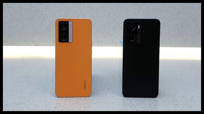Oppo A77s warna Sunset Orange dan Starry Black
