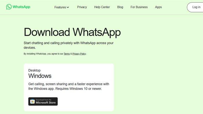 Penampakan situs download resmi atau official WhatsApp di WhatsApp.com