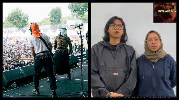 POLEMIK SUKATANI BAND - Dalam foto: Personel Sukatani Band saat di panggung (kiri) dan tangkap layar video permintaan maaf Sukatani Band soal lagu 