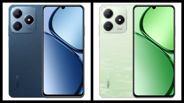 Realme C63 warna Leather Blue dan Jade Green