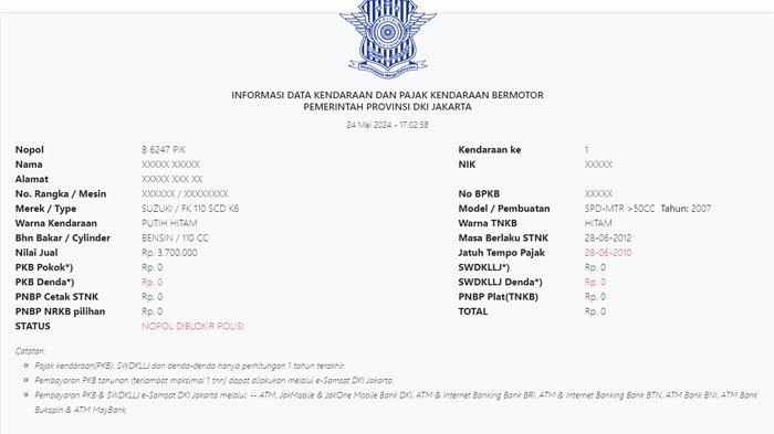 STNK motor Pegi Setiawan sudah diblokir oleh polisi.