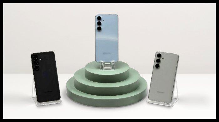 SAMSUNG GALAXY S24 FE - Dalam foto: Samsung Galaxy S24 FE warna Graphite, Blue, dan Gray