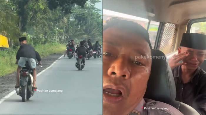 REMAJA EJEK POLISI - Seorang remaja berakhir menangis sesenggukan setelah nekat mengejek petugas Polisi yang sedang melakukan patroli. 