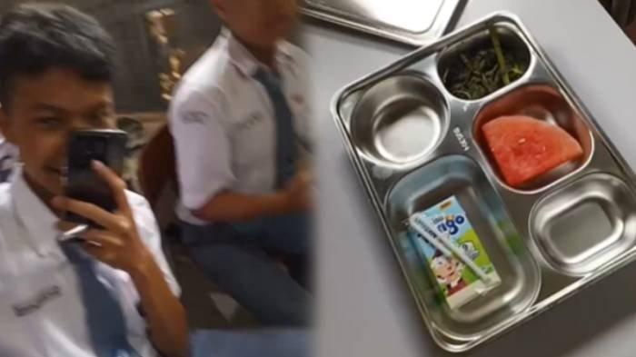 Viral menu makan bergizi gratis siswa SMK di Kota Bogor cuma semangka, sayur kangkung, dan susu saja