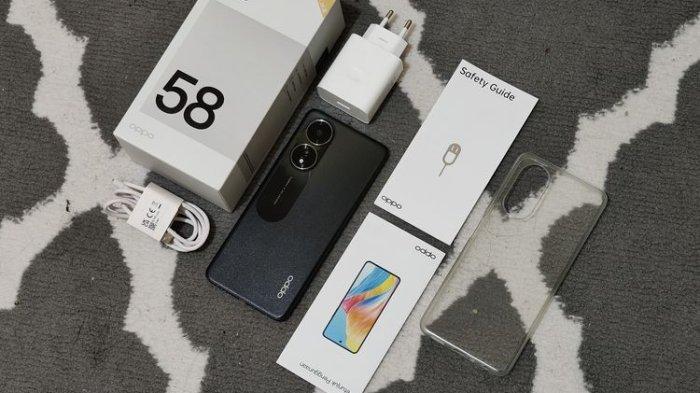 Isi kotak penjualan Oppo A58 4G. Pembeli Oppo A58 4G akan mendapatkan beberapa kelengkapan yang ada di dalam isi kotak penjualan. Beberapa di antaranya seperti adapter atau kepala charger berdaya 33 watt, kabel pengisi daya USB-A ke USB-C, SIM ejector, buku panduan, serta pembungkus (case) ponsel untuk melindungi perangkat dari berbagai benturan. Artinya, pengguna tidak akan mendapatkan aksesori earphone, meski Oppo A58 4G sejatinya menyediakan lubang audio jack 3.5 mm.