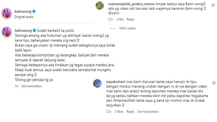 Marak aduan dari netizen soal penipuan yang menggunakan video AI Baim Wong di media sosial. Baim Wong akhirnya merespon hal tersebut.