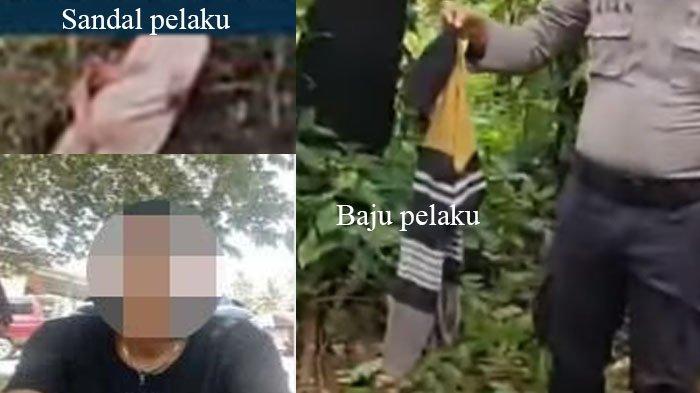 Penampakan dua barang ketinggalan milik terduga pembunuh gadis penjual gorengan di Padang Pariaman. Dua barang tersebut ada sandal jepit dan baju.