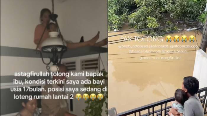 Seorang bayi berusia 17 bulan atau 1,5 tahun terjebak saat banjir di Bekasi, Selasa (5/3/2025).
