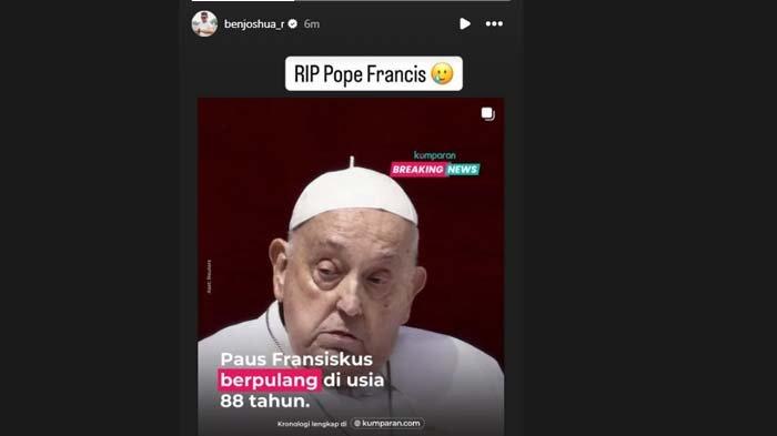 PAUS FRANSISKUS WAFAT: Tangkapan layar sosok Paus Fransiskus. Sederet artis Indonesia mengurai ucapan duka atas kabar Paus Fransiskus meninggal dunia hari ini, Senin (21/4/2025).