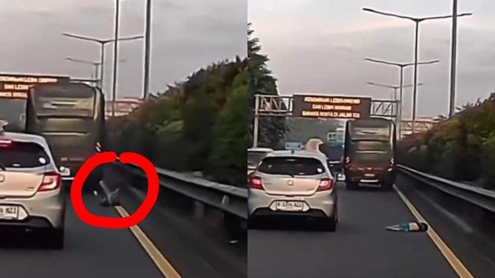 BOCAH JATUH DARI BUS - Seorang bocah jatuh dari dalam bus TNI AD yang sedang melaju di Tol JORR Joglo Ciledug-Veteran Bintaro.
