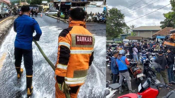 Geger cairan kimia tumpah di jalanan Kabupaten Bandung Barat menyebabkan ratusan kendaraan rusak, efeknya mengerikan jika terkena kulit