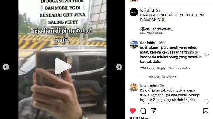Viral di media sosial video yang memperlihatkan juru masak profesional Junior John Rorimpandey alias Chef Juna, beradu mulut dengan sopir truk di salah satu gerbang tol.