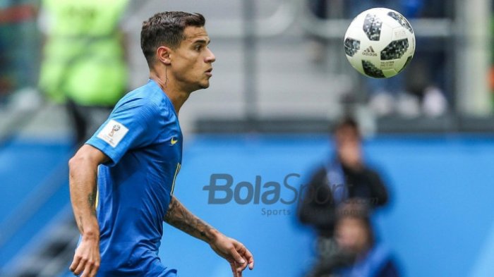 Gelandang timnas Brasil, Philippe Coutinho, beraksi dalam partai Grup E Piala Dunia 2018 lawan Kosta Rika di St. Petersburg, Jumat (22/6/2018)