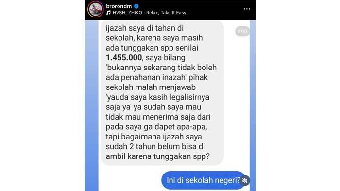 Curhatan seorang alumni yang mengaku berasal dari SMK Negeri 4 Kota Bogor viral di media sosial Instagram Ronald A Sinaga alias @brorondm