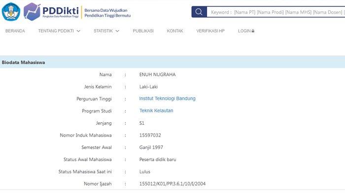Bukti ODGJ bernama Enuh Nugraha pernah berkuliah di ITB tahun 1997