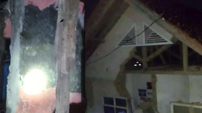 Dampak gempa Garut M 6,5, rumah warga Dusun Sukamaju, Kecamatan Cihaurbeuti, Ciamis (kanan), dan di wilayah Kabupaten Bandung Barat (kiri), mengalami kerusakan parah