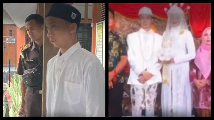 PURA-PURA JADI PNS DEMI MENIKAH - Kolase foto Ikhsan Nur Rasyidin yang saat ini terdakwa di Pengadilan Negeri (PN) Sukoharjo, Senin (21/4/2025) (kiri) dan foto pernikahan Ikhsan dengan EAP (23) (kanan). Ikhsan telah melakukan pemalsuan data untuk menikahi EAP (23) warga Kelurahan Jetis, Kecamatan/Kabupaten Sukoharjo.