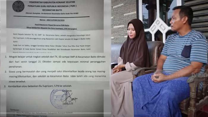 Isi surat dari PGRI Kecamatan Baito yang membuat anak polisi terduga korban penganiayaan guru Supriyani tidak bisa lagi bersekolah