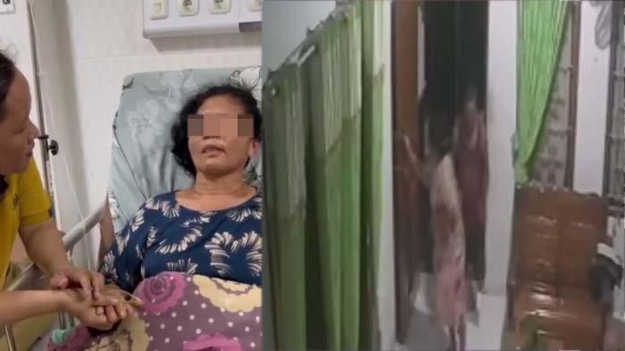Tangkapan layar momen curahan hati seorang wanita pengidap stroke (kiri) yang selama tiga tahun dianiaya suami dan anak sulungnya, viral pada Kamis (13/2/2025). Anak kedua korban syok lihat rekaman CCTV (kanan).