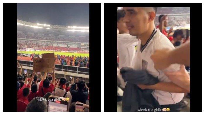 JERSEY MARSELINO FERDINAN - Tangkap layar video viral jersey Marselino Ferdinan yang akan diberikan kepada seorang anak kecil fans Timnas Indonesia bernama Kenneth, malah direbut bapak-bapak. Kejadian ini berlangsung usai kemenangan 1-0 Timnas Indonesia atas Bahrain dalam Matchday 8 Grup C Putaran Ketiga Kualifikasi Piala Dunia 2026 Zona Asia, Selasa (25/3/2025) malam.