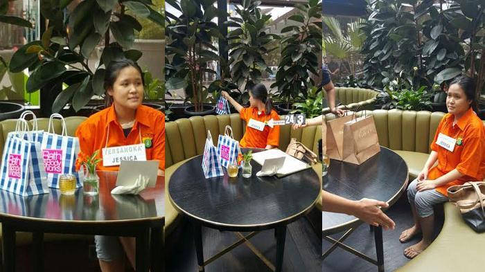 Foto-foto Jessica Kumala Wongso saat menjalani rekonstruksi di Kafe Olivier Grand Indonesia, Jakarta Pusat, Minggu 7 Februari 2016.