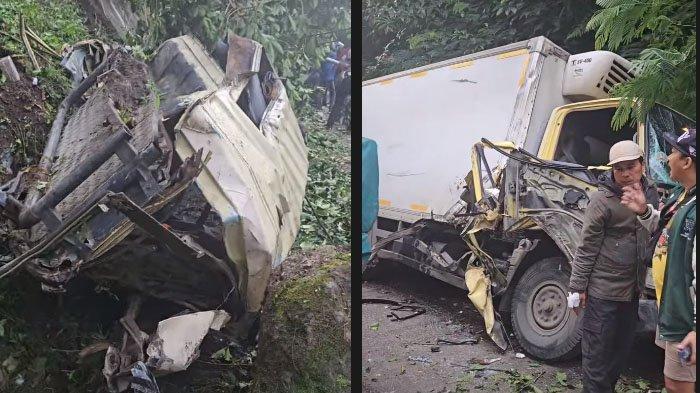 KECELAKAAN BERUNTUN CIANJUR: Tangkapan layar kondisi truk yang hancur dalam kecelakaan beruntun yang terjadi di Jalan raya Cianjur-Cipanas pada hari ini, Sabtu (15/3/2025). 1 truk hancur lebur kondisinya bikin warga syok.